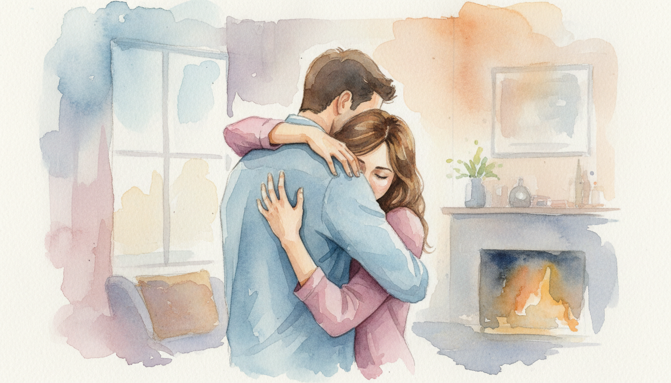 彼のハグに優しく応えて、二人の絆を深めましょう