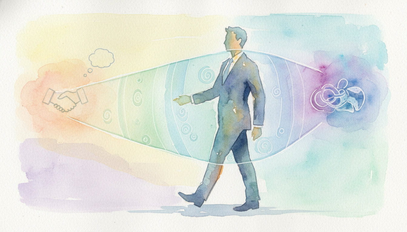 男性のパーソナルスペースは前方に広く、体の向きで本音が見える